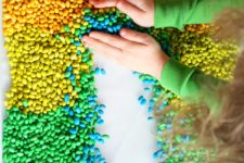 DIY sensory bin with colorful beans
