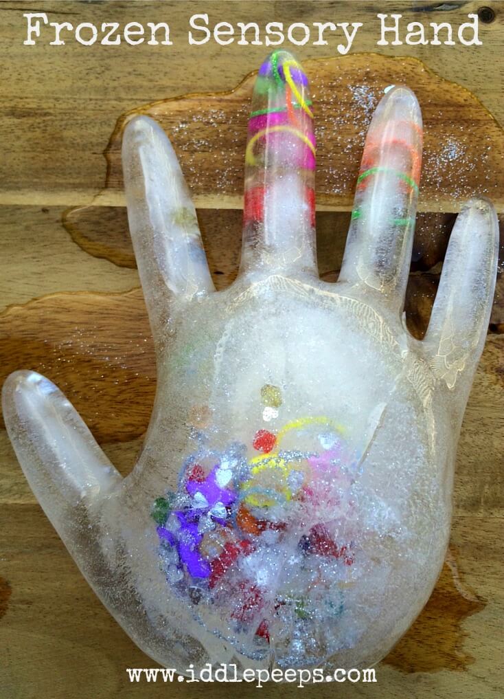 DIY frozen sensory hand (via iddlepeeps.com)