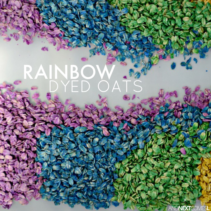 DIY rainbow oats sensory bin
