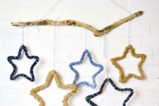 DIY fabric and denim wrapped star hangings
