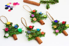 DIY cinnamon sticks and buttons ornaments
