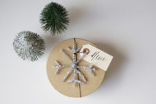 DIY tinsel snowflake gift toppers