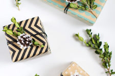 DIY box wood and snowy pinecone gift toppers