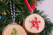 DIY wood slice string Christmas ornaments