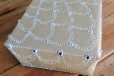 DIY puff paint and rhinestone wrapping paper