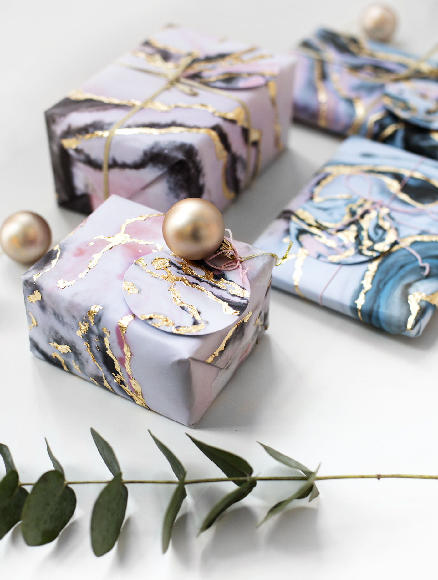 DIY marble wrapping paper with gold leaf