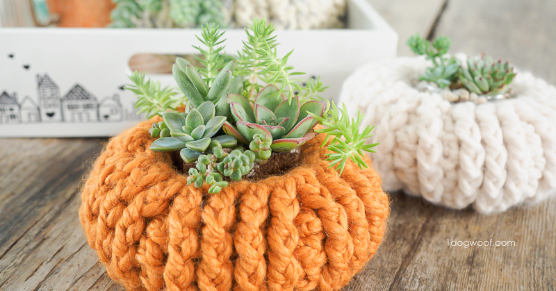 DIY crochet pumpkin succulent planter covers (via www.1dogwoof.com)