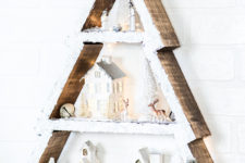 DIY snowy Christmas tree shelf