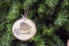 DIY stamped wood slice ornaments
