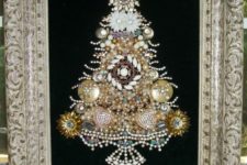 02 a beautiful old jewelry Christmas tree art in a vintage frame