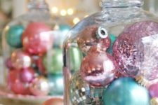 02 cloches with various colorful ornaments are easy to make and look vintage