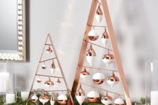 modern copper frame trees with ornaments in copper and white look adorable