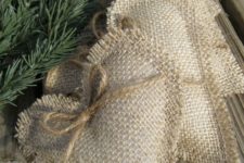 05 burlap heart ornaments with bows