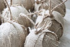 06 simple burlap wrapped ball ornaments with twine are ideal for rustic decor