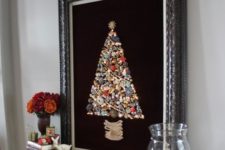 07 a large jewelry Christmas tree sign on black velvet in a vintage frame