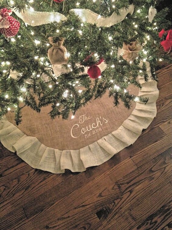 a burlap tree skirt is a great idea for any rustic space