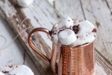 16 serve hot chocolate with marshmallows in copper mugs