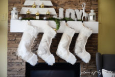 DIY no sew neutral stockings with faux fur
