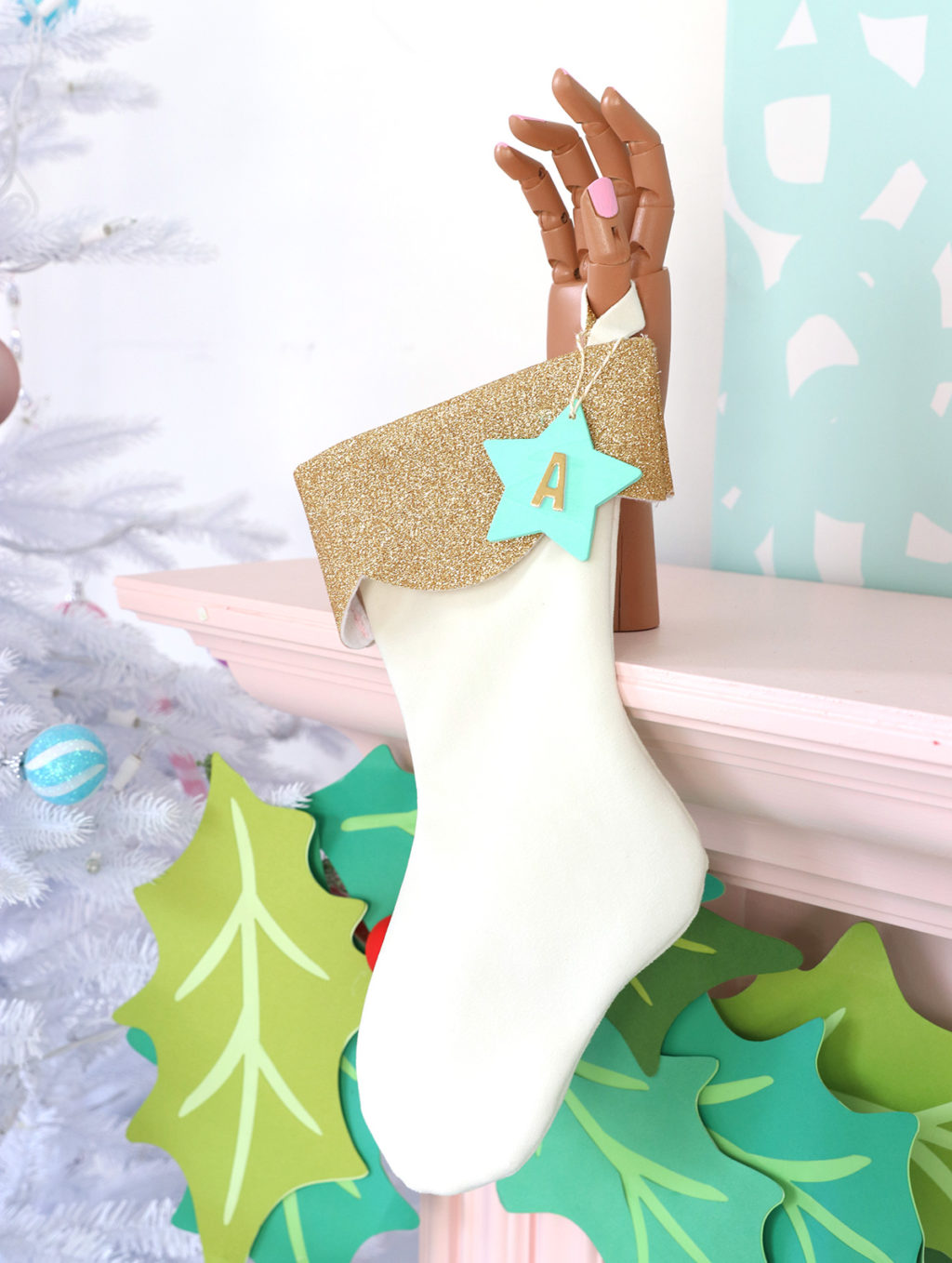 DIY creamy velvet and glitter stocking