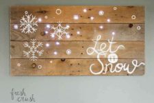 DIY pallet Let It Snow sign with lights