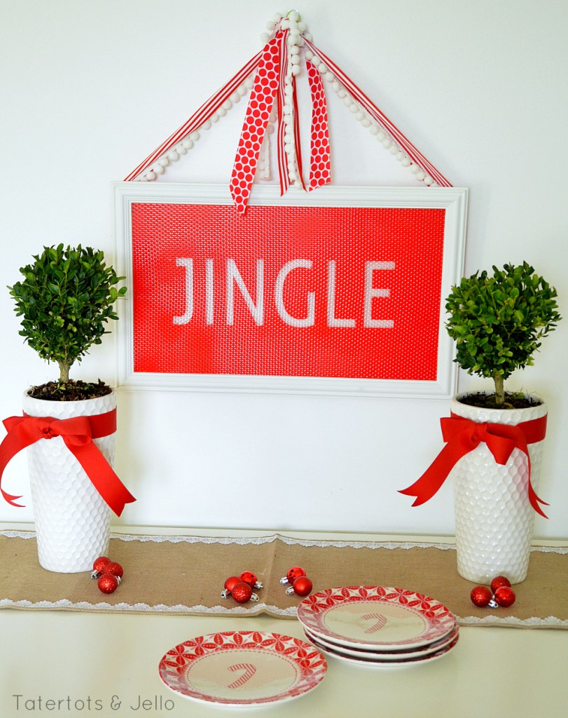 DIY faux stained holiday sign in red and white
