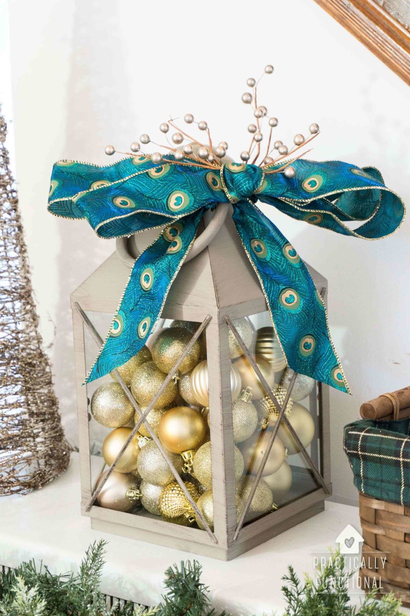 DIY Christmas lantern with ornaments