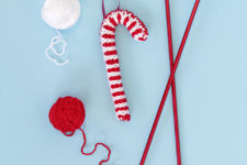 DIY knitted candy cane ornament