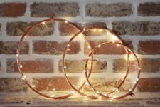 DIY copper hoops lights Christmas wreaths