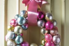 DIY colorful Christmas ball ornament wreath
