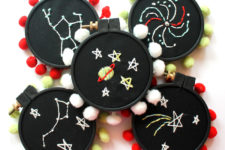 DIY mini constellation hoops with pompoms