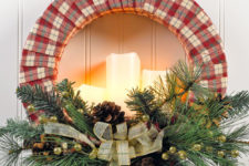 DIY cozy plaid candle Christmas wreath