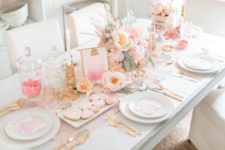 02 a beautiful pink and gold tablescape with ombre napkins, candies and soft blush blooms