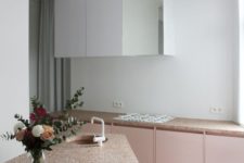 03 blush cabinets with salmon pink terrazzo countertops that perfectly match
