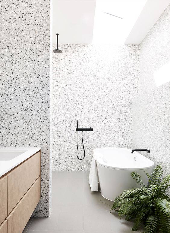 white and black terrazzo with little spots looks very contemporary and clean
