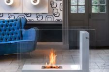 13 a stylish geometric ethanol fireplace with glass covers can be moved to any room when you want it