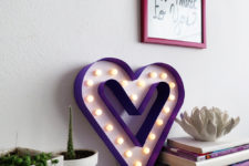 DIY purple heart-shaped marquee sign