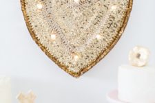 DIY gold sequin heart marquee sign