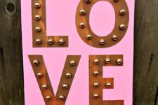 DIY pink LOVE marquee sign