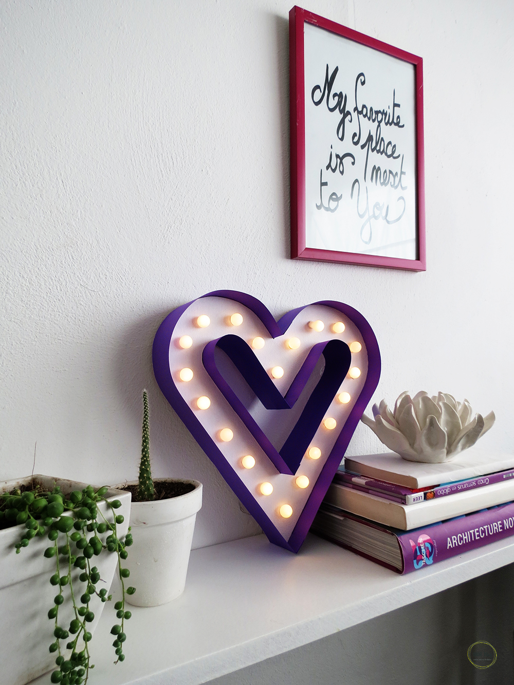 DIY purple heart shaped marquee sign