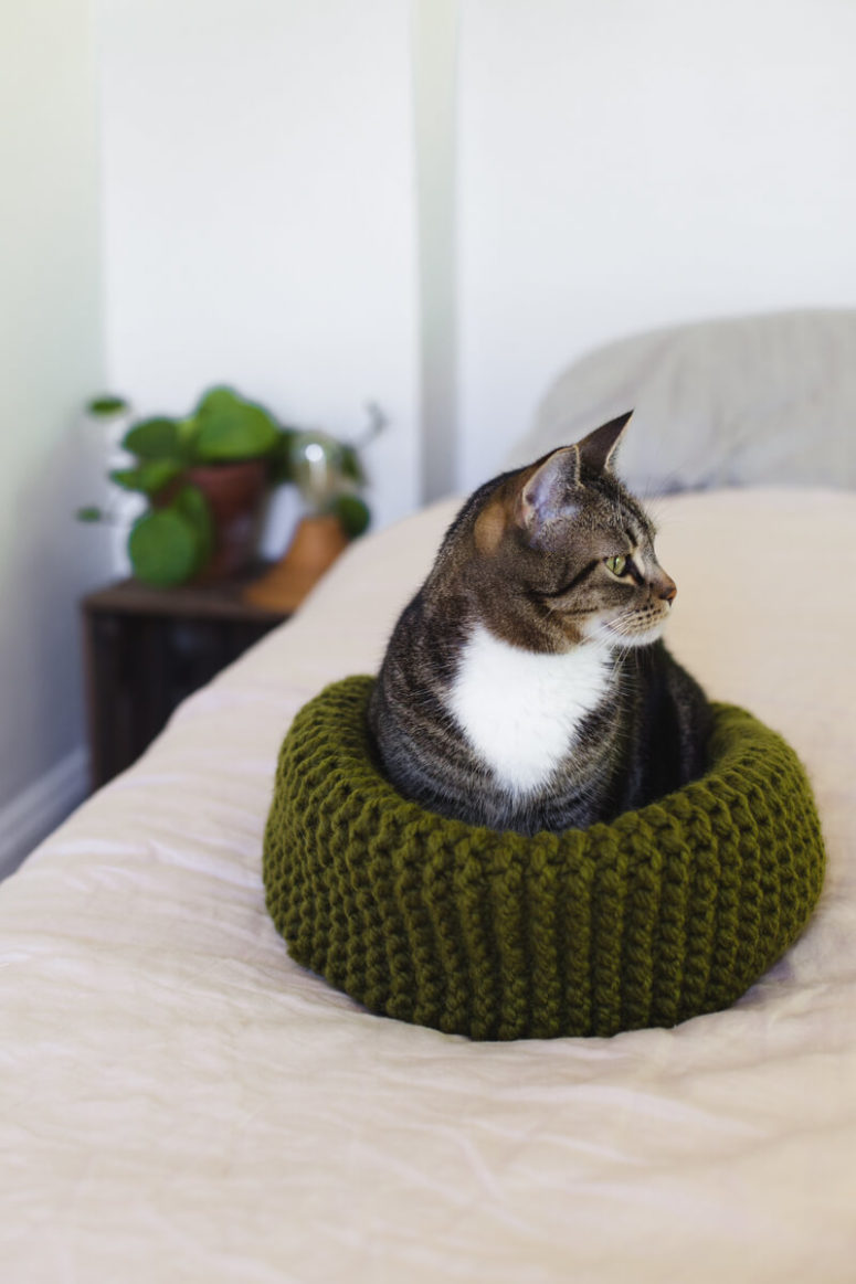 DIY soft knit cat bed (via abeautifulmess.com)