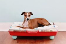 DIY vintage suitcase dog bed