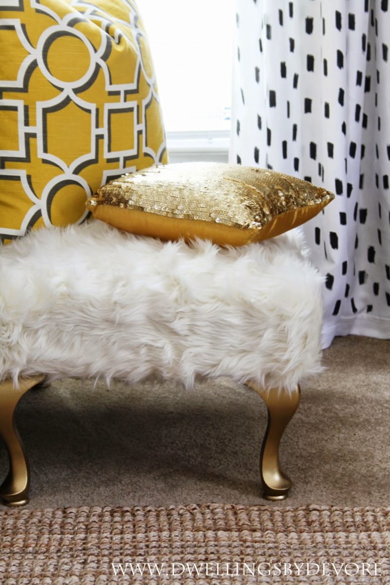 DIY faux fur bench and stool (via www.dwellingsbydevore.com)