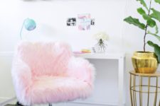 DIY pink faux fur office chair