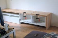 DIY Besta TV stand with a seating solution