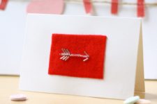 DIY bead arrow and red felt Valentine’s Day card