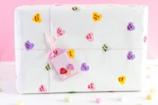 DIY conversation heart wrapping paper