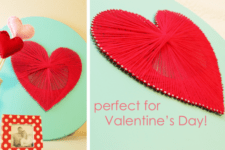 DIY mint and red string art piece
