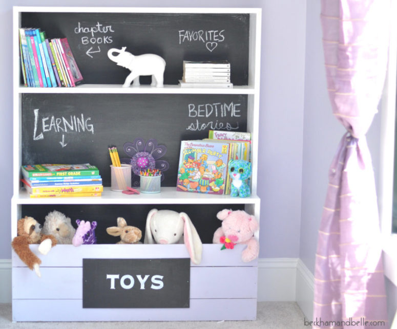 DIY kids' chalkboard bookshelf (via beckhamandbelle.com)