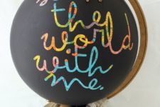 DIY chalkboard globe with colorful letters
