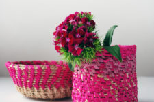 DIY colorful woven raffia basket